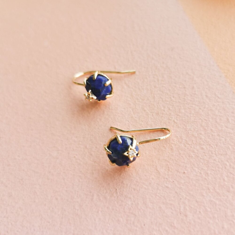 Alicia Bonnie - Gem Star Blue Lapis Gold Earrings - NEW - Picture 3 of 3